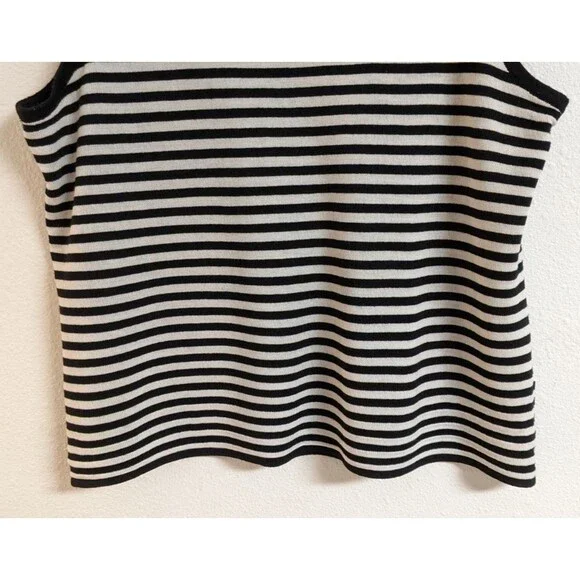 ST. JOHN Sport Black & White Striped Sleeveless Wool/Rayon Blend Knit Top LG - Picture 4 of 9
